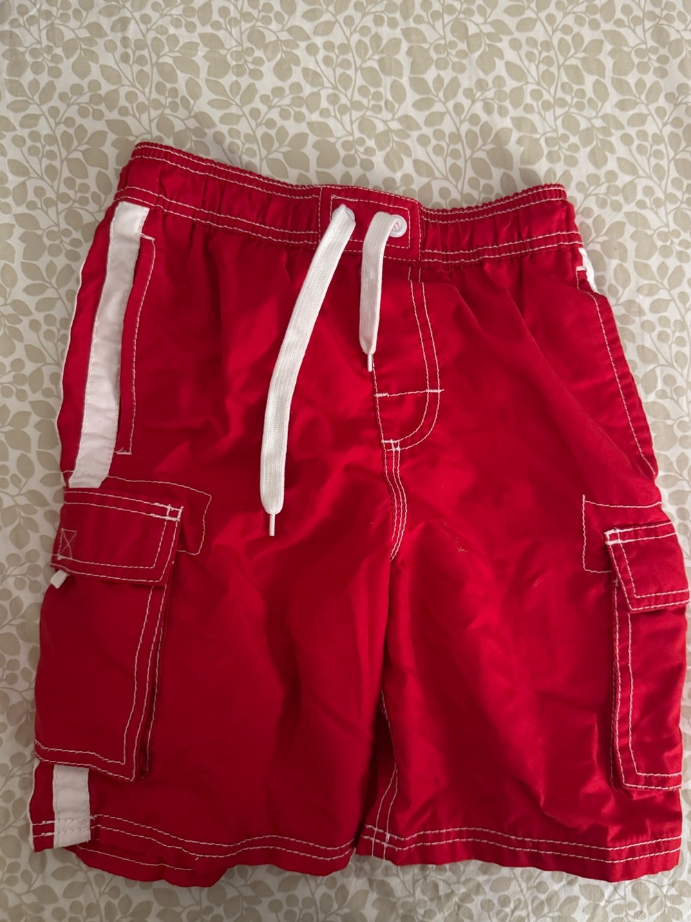 Kanu Surf Red Cargo Swim Shorts with White Drawstring